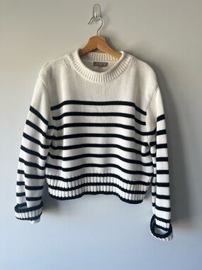 J. Crew White and black Striped Crewneck Sweater